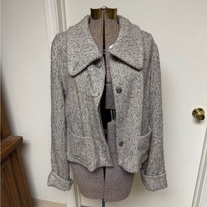 Liz Claiborne Wool Blend Herringbone Jacket Gray Button Front Coat Sz XL